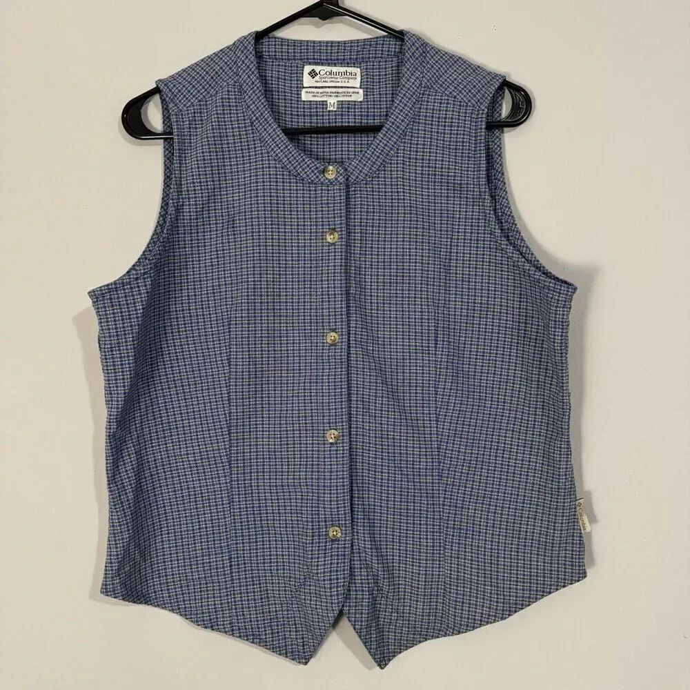 Vintage 90s Columbia Blue Plaid Button Down Vest M